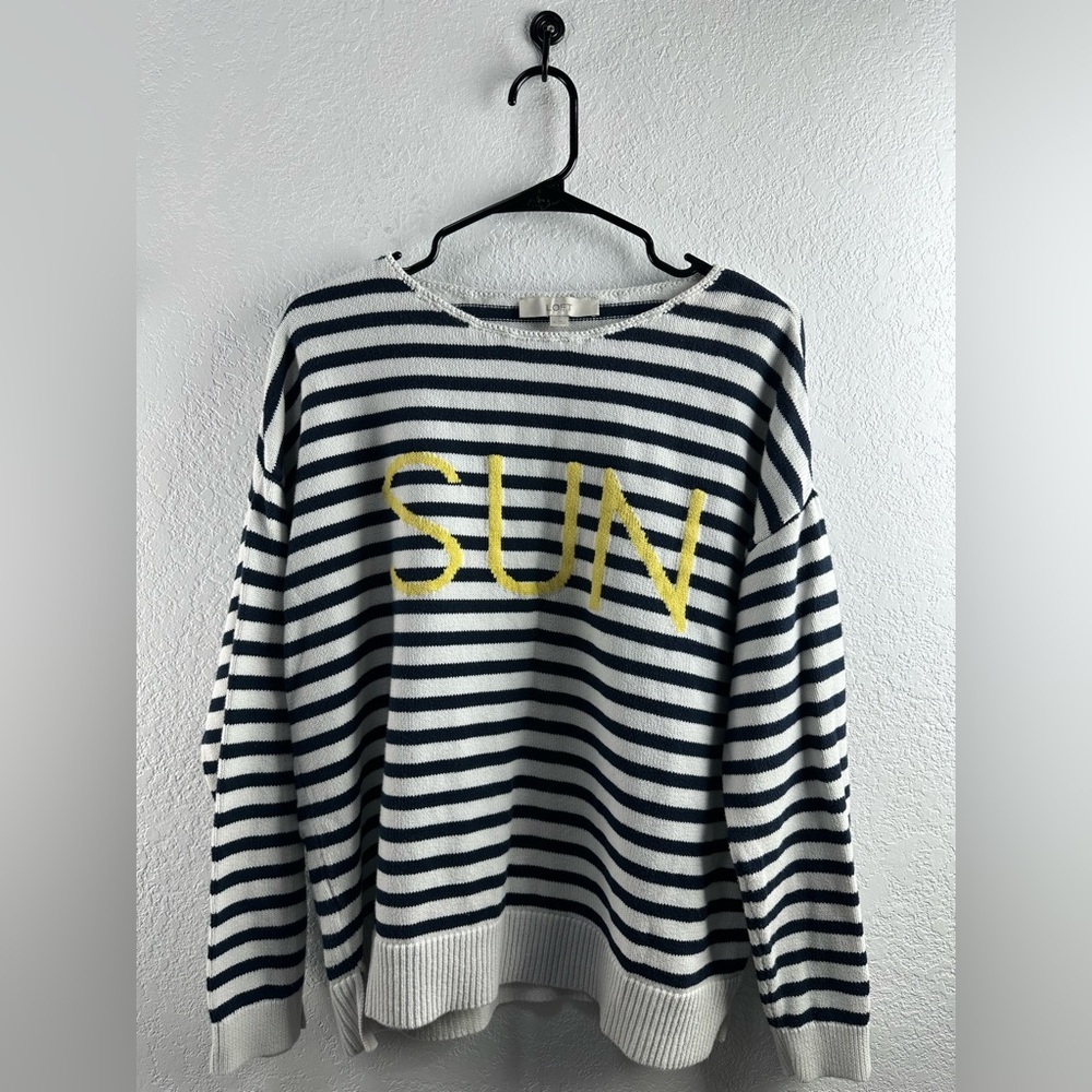 LOFT Women’s White/Navy Knit “Sun” Sweater Size XL NC0312